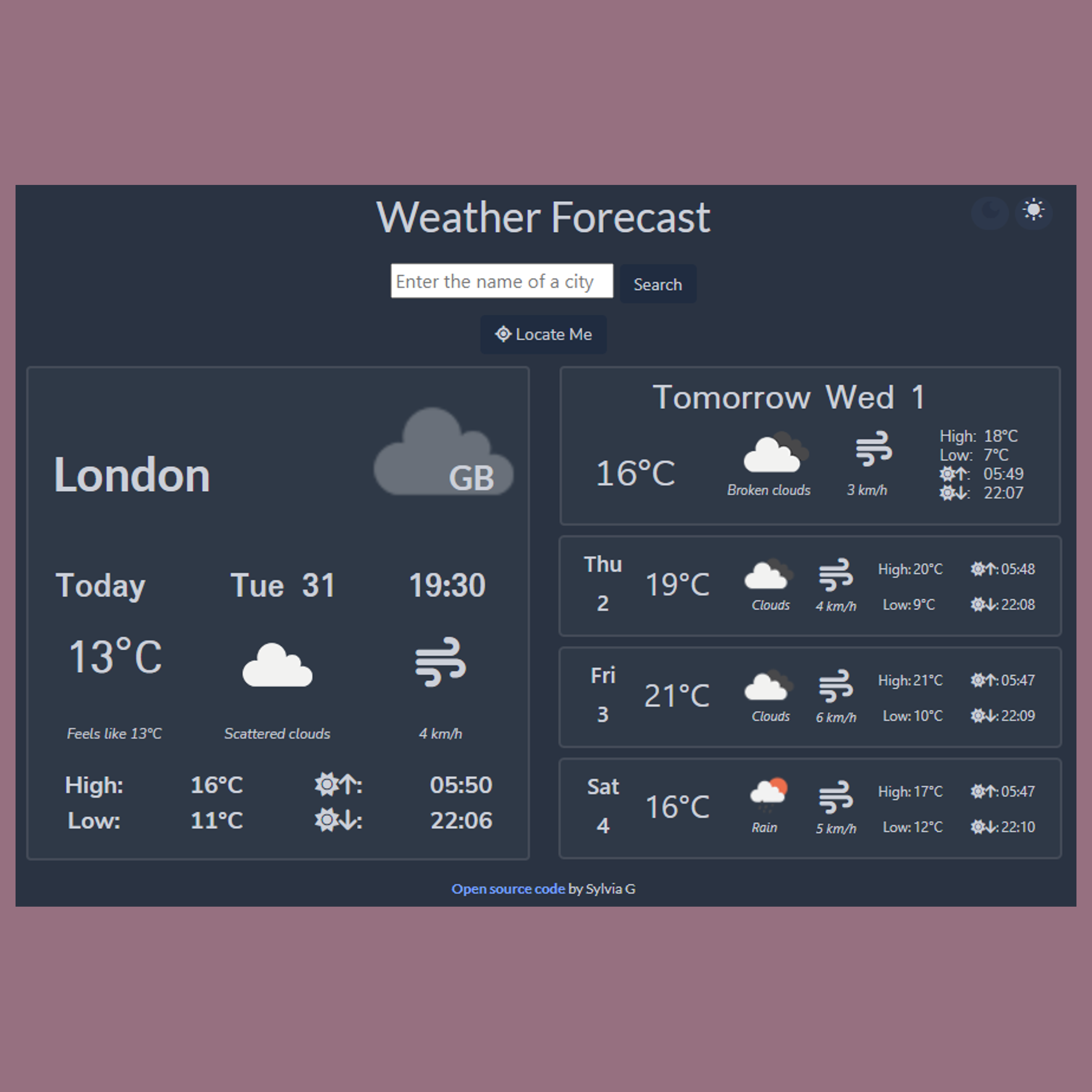 Weather App in Dark Mode